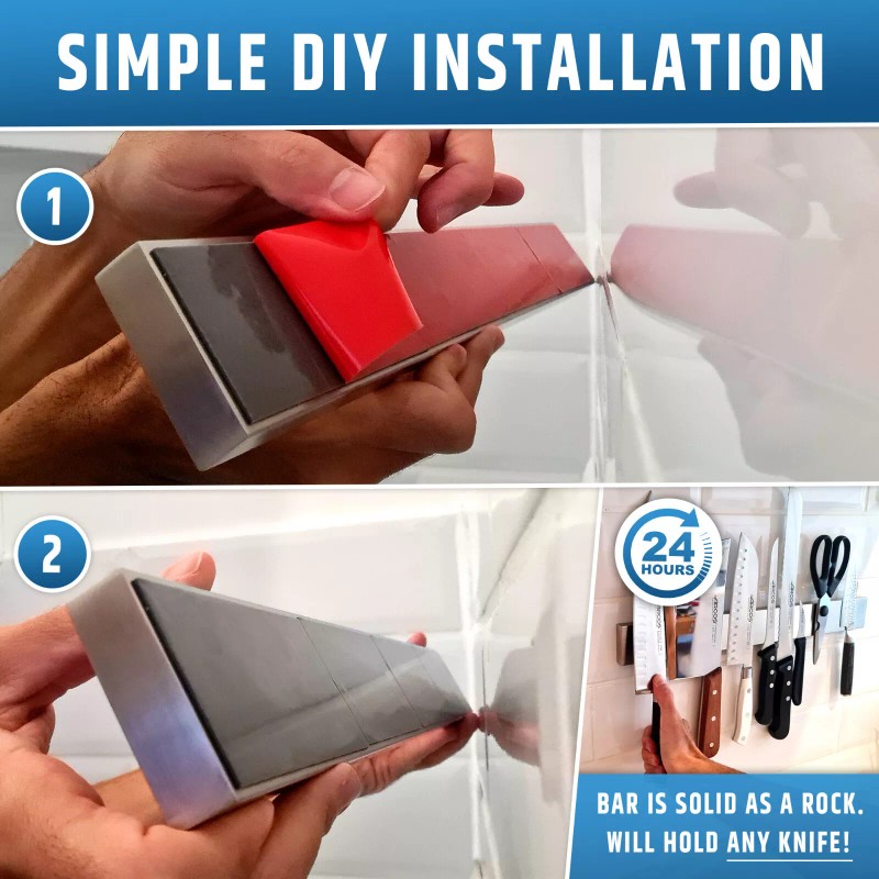 HMmagnets Strong Adhesive (No Drill) Magnetic Knife Holder for Wall
