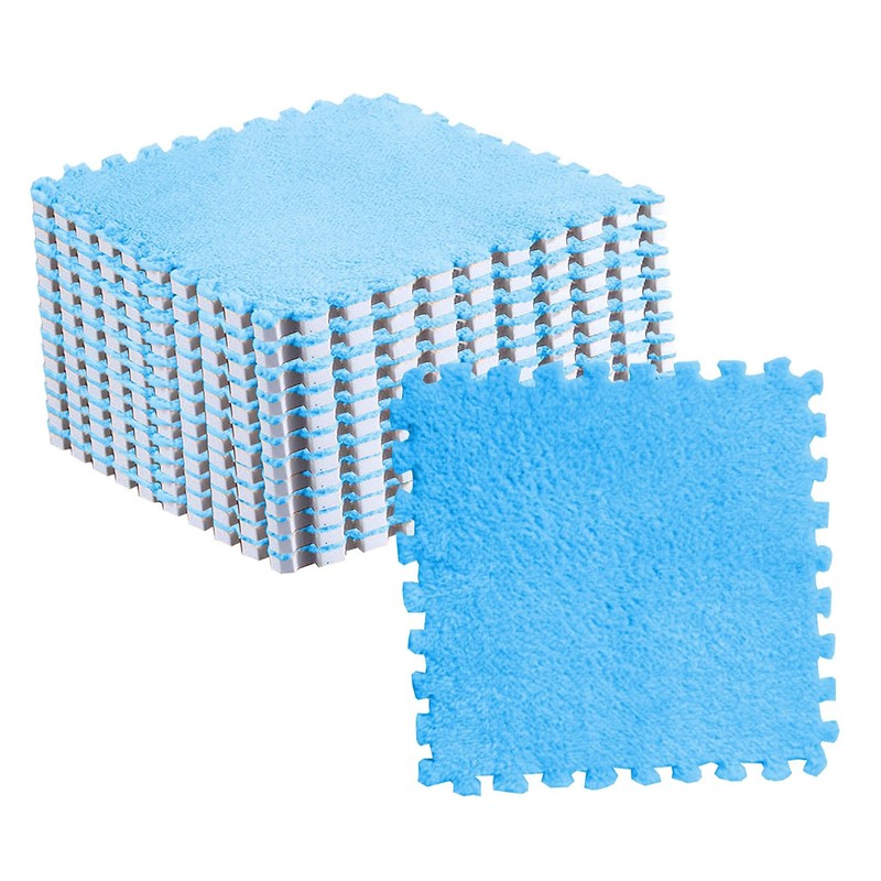 10pcs Plush Puzzle Floor Foam Mat Tiles Fluffy Cuttable Anti