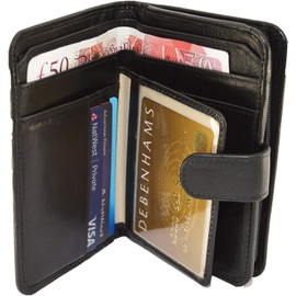 Ladies Quality Black Leather Medium Size Purse with tabs