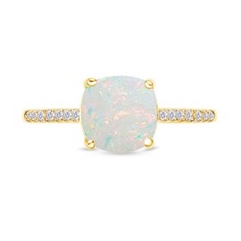 AFFY 14k Yellow Gold Plated 925 Sterling Silver Lab Created Opal And Simulated White Sapphire Solitaire Engagement Bridal Ring Jewelry For Women Birthday