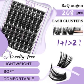 Lash Clusters 208 PCS Cluster Lashes Individual Lashes B05+B06 Eyelash Extensions 10-18mm DIY Lash Extensions D Curl Volume Wispy Soft Comfortable Band False Lashes (D-10-18MIX,B05+B06)
