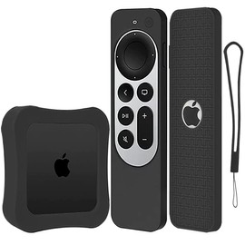 USTIYA Funda para Apple TV 4K 2022 Control Remoto Case Smart TVS Shockproof Cover Accesorios (Negro Juego Completo)