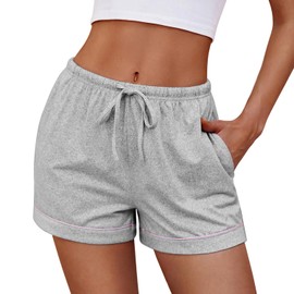 Ekouaer Womens Pajama Shorts Casual Summer Sleep Shorts Cute Printed Lounge Pj Bottoms with Drawstring & Pockets Light Grey Large