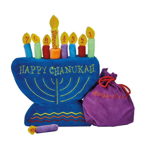 Rite Lite Plush Chanukah Menorah Toy - with Drawstring Pouch for Candle Storage, Great Toy for Hannukah, Add 1 Candle Each Night