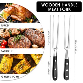 Patelai 2 Pieces Carving Forks 12 Inch Stainless Steel Meat Fork Cooking Fork with Wood Handle Grill Fork Serving Fork for Xmas Kitchen Roast BBQ Fork Carving Set