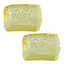 TotePrint Set of 2 Pink Transparent Cosmetic Bags with Star Pattern Girls Carry Bags 9.84 × 7.08 × 2.36 Inches, light yellow, Modern