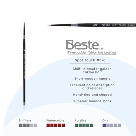 Creative Mark Beste Golden Taklon Spot Touch #1-2 Pack Artist Brush, Professional Watercolor Brushes, for Acrylic Painting, Short Handle, Sharp Edges, Hand-Tied & Shaped