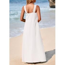 PRETTYGARDEN Womens 2025 Casual Long Summer Dresses Sleeveless Strappy Loose Flowy Beach Vacation Maxi Dress with Pockets (White,Small)