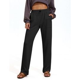 PINSPARK Womens Sweatpants Straight Leg Casual Loose Lounge Pants Comfy Baggy Track Pants with Pockets Black M