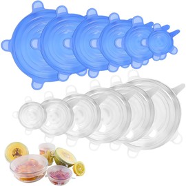 12PCS Different Specifications Silicone Lids, Silicone Stretch Lids, Silicone Lids for Food Storage, Reusable Bowl Covers, Suitable for Bowls, POTS, Cups, Plates, Fruits, Vegetables(White + Blue)