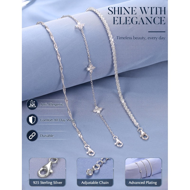 Fansilver Sterling Silver Lobster Bracelet for Women Stackable Bracelet Set