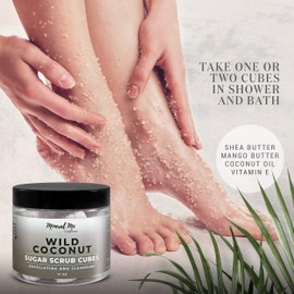 Body Scrub Exfoliator - 12oz COCONUT Sugar scrub cubes w/Mango Butter & Shea butter- Ultra Hydrating & Moisturizing - All Natural & Organic for all body exfoliation- For hands, arms legs, elbow & foot