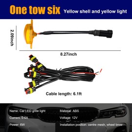 Dickno 6PCS Car Grille Lights, Bright Amber LED Grill Lights with Wiring Harness, Waterproof Front Grill Trim Lamps, Vehicle Exterior Grille Lamps Compatible with F150 F250 F350 (Yellow+Yellow)