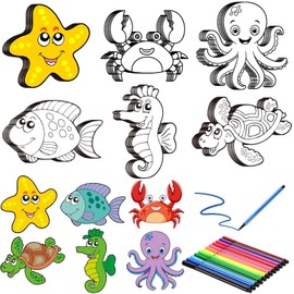 30 Pcs Ocean Animals DIY Crafts Magnets Kit Color Your Own Under The Sea Fish Starfish Turtle Magnet Summer Sea Animals DIY Coloring Magnet Ornaments for Classroom Home Activitie