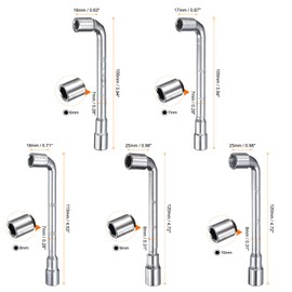sourcing map 5pcs L Shaped Angled Hex Socket Wrench 6/7/8/9/10mm 45# Steel Double Ended Metric 6 Point Tubular Socket Spanner for General Repairing, Pipeline, Bicycle Car Maintenance