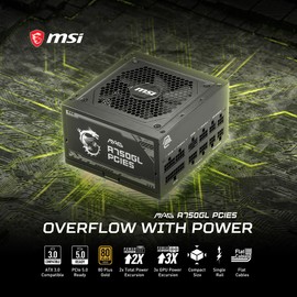 MSI MAG A750GL PCIE 5 & ATX 3.0 Gaming Power Supply - Full Modular - 80 Plus Gold Certified 750W - Compact Size - ATX PSU - 10 Year Warranty
