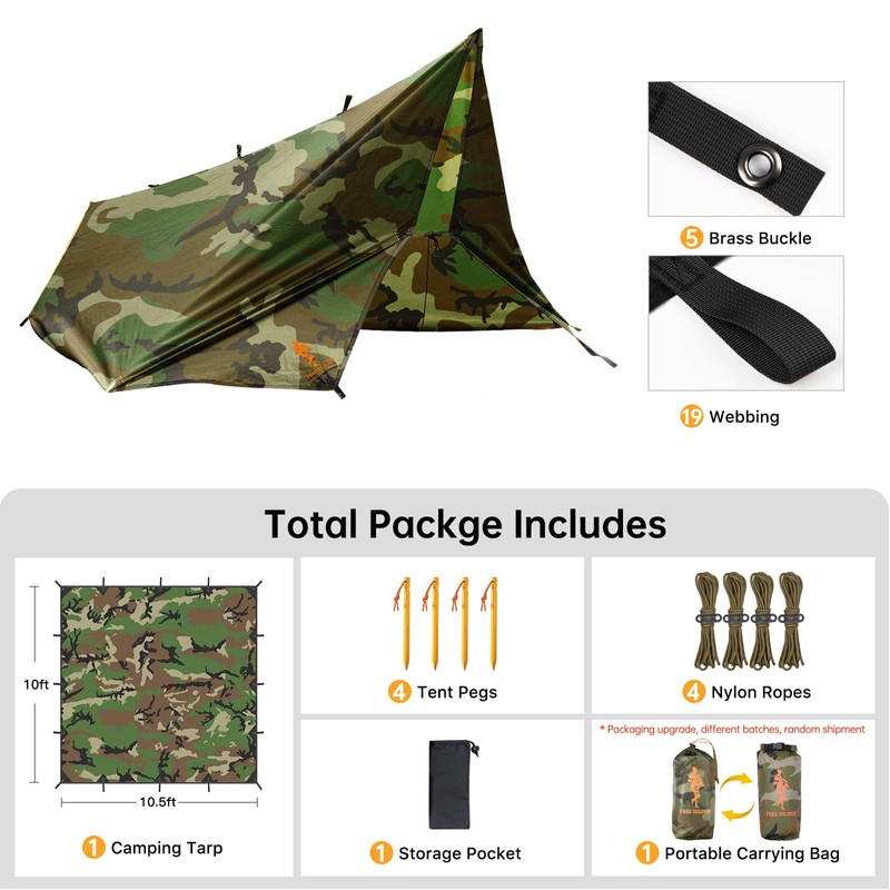 FREE SOLDIER Camping Tarp Waterproof Portable Multifunctional Outdoor Camping Traveling
