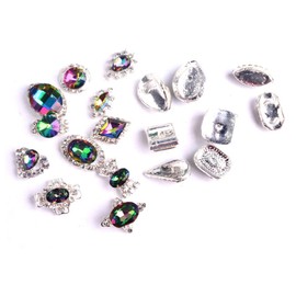 Healvian 20pc Multicolored Ab Rhinestone Nail Transparent Crystal Nail Decor for Craft Multishaped Jewelry for Home Salon Use Random Styles Included