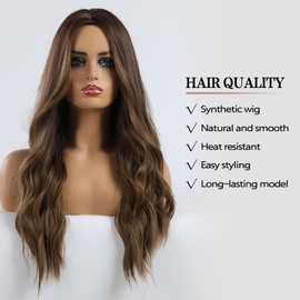 Haircube Long Curly Brown Wig, Centre Parting, Women’s Wigs, 61 cm Wigs for Women, Natural Looking Synthetic Wigs