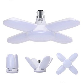 HZSANUE B22 Bayonet LED Garage Light 60W, 6500K Daylight White 6800Lm Deformable Workshop Lamp with 4 Adjustable Panels, LED Ceiling Lighting, for Garages, Basement, Warehouse, Attic, Gym (Pack of 1)
