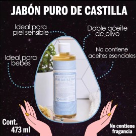Dr. Bronners Jabón Liquido De Castilla Dr Bronner's 18en1 Sin Aroma 473ml