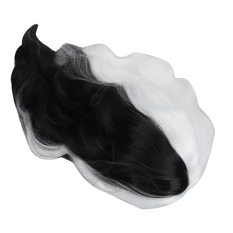 Black and White Short Wavy Wig Women Cosplay Party Shoulder
