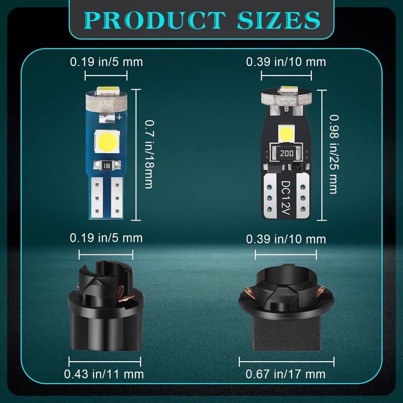 40 Pieces T5 T10 LED Bulbs Dash Lights with Twist