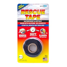 Rescue Tape | Self-Fusing Silicone Tape | Emergency Pipe & Plumbing Repair | DIY Repairs | Seal Radiator Hose Leaks | Wrap Electrical Wires | Used by US Military | 1” X 12’ | Silicone Rubber | Black