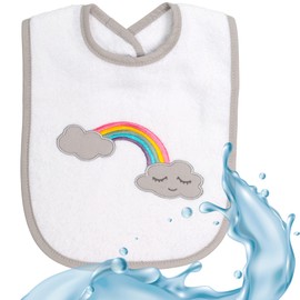 Smithy Baby Bib with Rainbow Cloud, Cotton Terry Towelling, Baby Bib, Burp Cloth, Boys & Girls, 0 to 36 Months, White