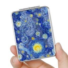 dcdcee Pocket Mirror, Small Travel Mirror with Magnification, Portable Double-Sided Magnifying Cosmetic Mirror for Daily (Blue Moon)