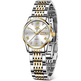 OLEVS Women's Ultra-Thin Classic Watches, Stainless Steel Minimalist Ladies Watches for Women, Ladies Women Analog Quartz Wrist Watches Two Tone Gold and Silver Small Casual Fashion Female Watches
