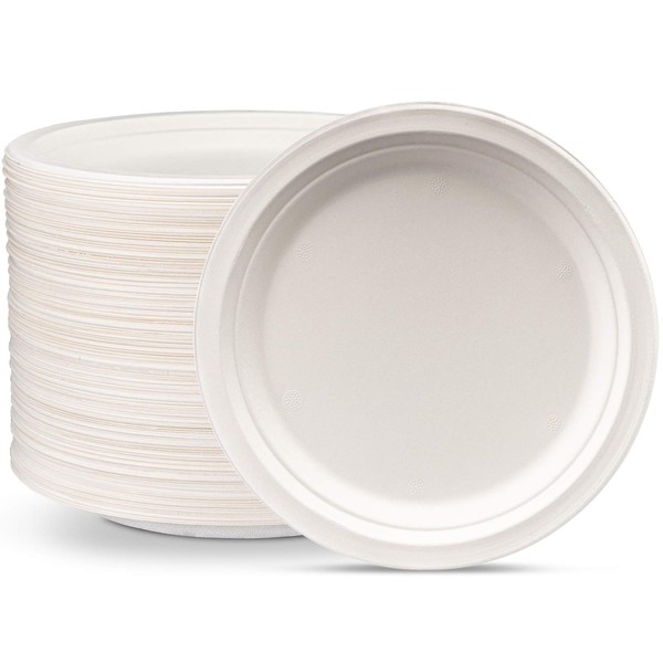 Comfy Package, 100% Compostable Heavy-Duty Paper Plates Eco-Friendly Disposable Sugarcane Plates 125 Pack - 9 Inch