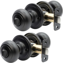 Copper Creek Colonial Privacy Interior Door Knob – ANSI Grade-3 Certified, Modern Heavy Duty Handle, Easy Install and Reversible for Bedroom, Bathroom and Closets – Matte Black (2 Pack)