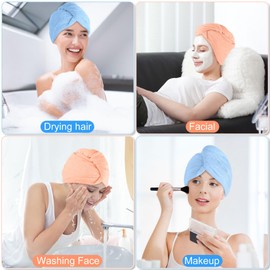 Hair Towel Wrap 2 Packs Microfiber Absorbent Hair Drying Towel Turban for Quick Drying Long Wet Hair (Blue&Pink)