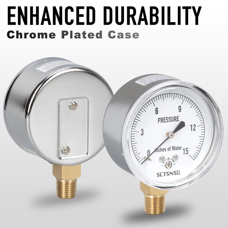 SCTSNSR 0 to 15 Inches of Water Column Pressure Gauge,