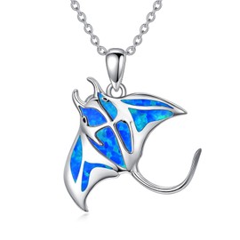 WINNICACA Stingray Necklace Sterling Silver Opal Jewellery for Women, Manta Ray Pendant Necklace Jewellery Gifts, Christmas Birthday Gifts for Her
