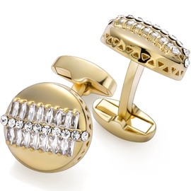 Luxurious Crystal Cufflinks for Men with Gift Box, Gold Tone Cuff links for Men's Dress Shirts and French Cuff Shirts on Birthday Party Wedding Anniversary