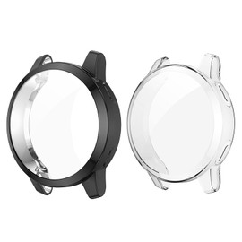HEYUS Protective Case Cover for Garmin Vivoactive 4/Venu 2, Full Body Screen Protector, TPU All-Around Protective, Ultra Clear Slim Soft Full Cover, 2 Pack (Black+Transparent)