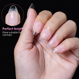 AIMEILI Extra Short Almond Fake Nails, 504pcs Pre-shape Gel Acrylic Nail Tips Press on Nails for Full Cover Nail Extension Home DIY Nail Salon 12 Sizes