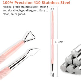 HaimiLiya Gel Nail Remover Tool Cuticle Pusher Dual-end Dead Skin Nail Pusher Nail Dirt Cleaner Tool Gel Polish Remover Pusher, 410 Stainless Steel, Pink