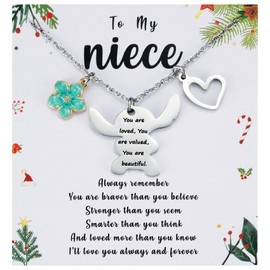 MIXJOY Stitch Necklace for Teen Girls, You are Loved Valued Beautiful Gift, Lilo & Stitch Inspired Jewelry, Stainless Steel, 18+2'' Adjustable, for Niece's Birthday or Special Occasion