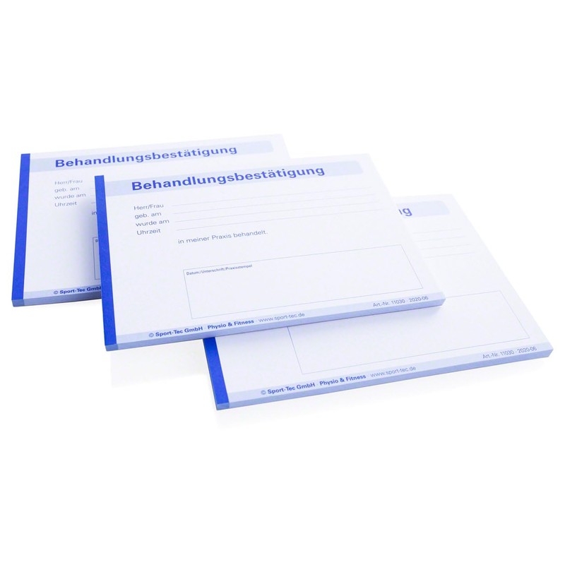 Treatment Confirmation 5 Pads of 50 Sheets Doctor's Practice Physiotherapy