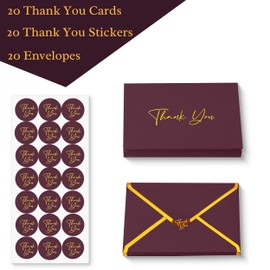 Mr. Pen- Blank Thank You Cards with Envelopes, 20 Pack, 4x6, Gold Foil Thank You Notes with Envelopes, Dark Red Wedding Thank You Cards Wedding, Thank You Note Cards, Baby Shower Thank You Cards