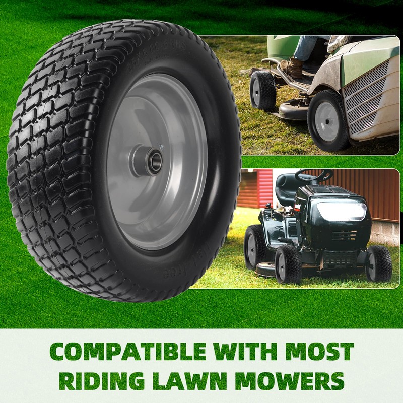 AR-PRO (2-Pack) 15x6.00-6 Flat Free Tire and Wheel, Solid Lawn