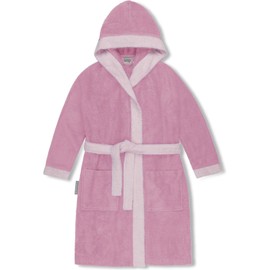 normani Children's Bathrobe Made of 100% Organic Cotton with Hood Terry Towelling Hooded Bathrobe with or without Animal Embroidery, pink