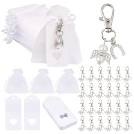 Pack of 24 Wedding Favours Guardian Angel Pendant with White Organza Bag and Kraft Paper Gift Tags Guest Gifts for Wedding Communion Confirmation Christening Party Bag etc.