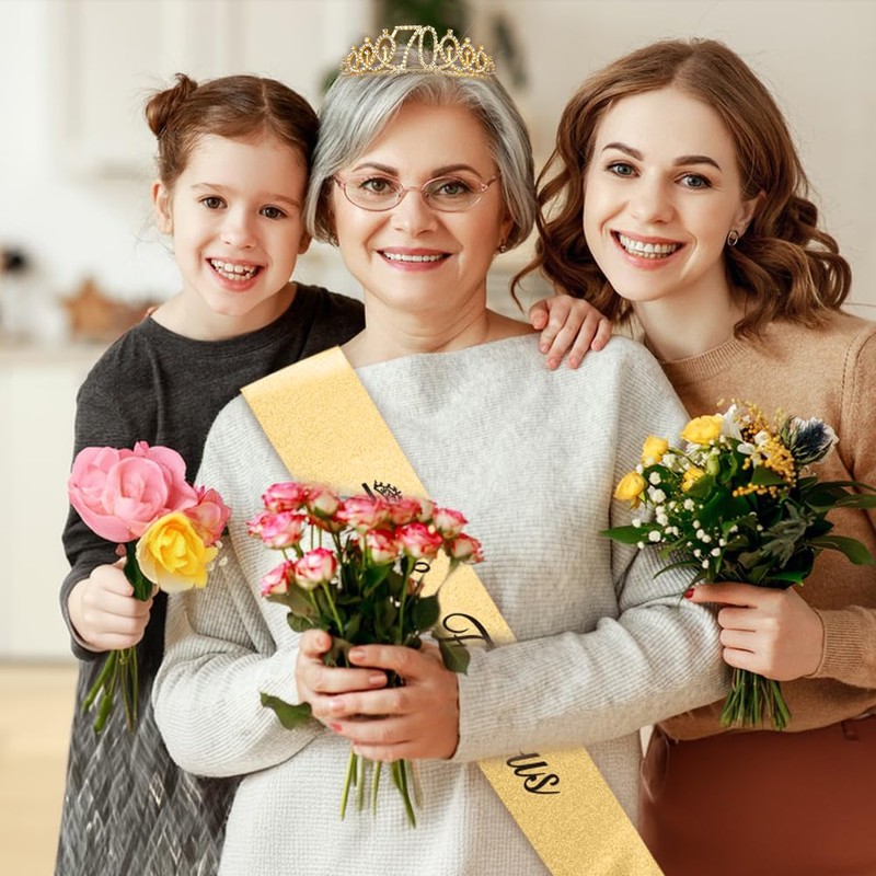 Golden Crown Tiara & Sash - 70th Birthday Decorations for