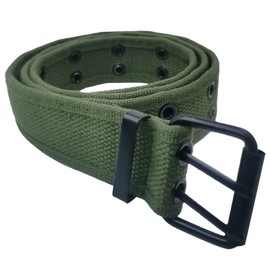 ELTACASUX Double Grommets Belt for Men,Canvas Belt for Men and Women with Double Prong Thick Metal Buckle,Semi-circular End(green)