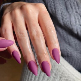 KQueenest 48 Pcs Almond Press on Nails - Medium Length, Matte Purple, Medium Fake Nails, Stiletto Glue on, Gel Stick on for Women Finger Decoration