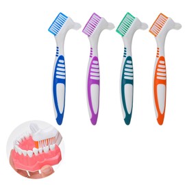 4 Stück Doppelseitige Prothesenbürsten – Mehrschichtige Borsten für gründliche Reinigung falscher Zähne (4 Farben)